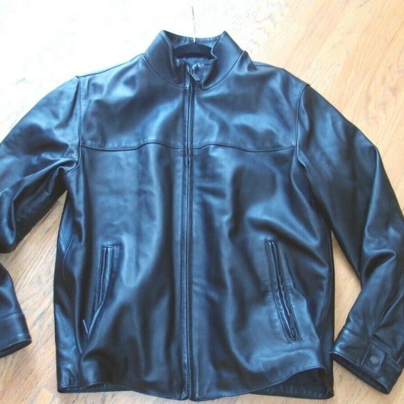 Calvin Klein Leather Jacket-black-med-EUC-MOTO/soft leather - Picture 1 of 10